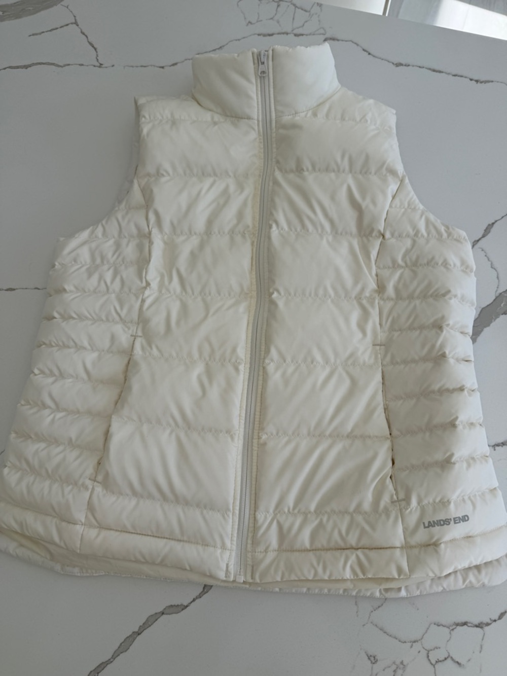 Lands' End Cream Quilted Puffer Vest